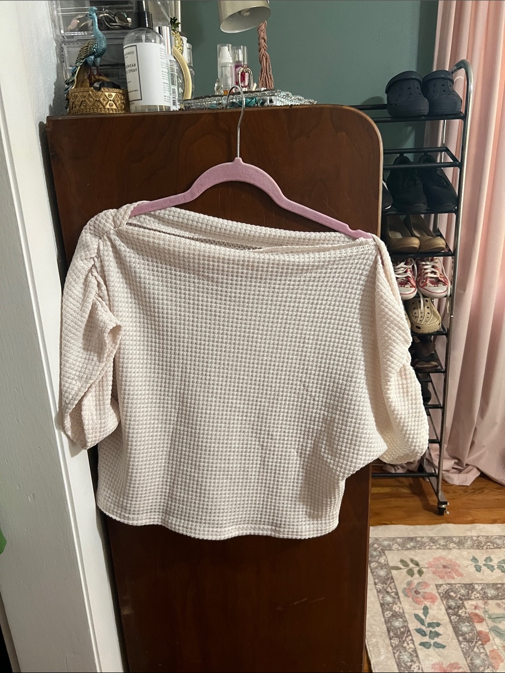 SHEIN Cream Off-Shoulder Waffle Knit Sweater